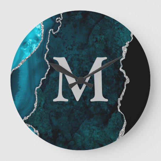 Blauwgroen gepersonaliseerd monogram acryl grote klok (Voorkant)