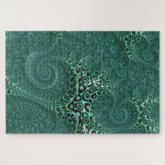 Blauwgroen Gepotte octopus Fractal Abstract Onmoge Legpuzzel (Horizontaal)