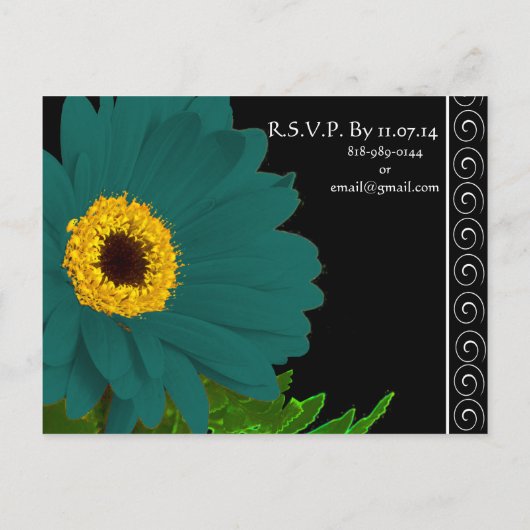 Blauwgroen Gerber Daisy bruiloft uitnodiging (Achterkant)