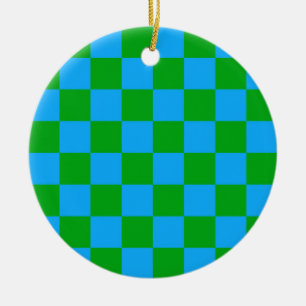 Blauwgroen geruit controlepatroon keramisch ornament