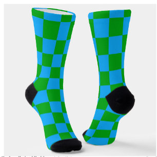 Blauwgroen geruit controlepatroon sokken