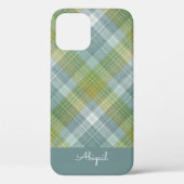 Blauwgroen geruite elegante scriptnaam Case-Mate iPhone case (Achterkant)