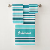 Blauwgroen gestript monogram van klasse bad handdoek (Insitu)