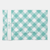 Blauwgroen Gingham Monogram Theedoek (Horizontaal)