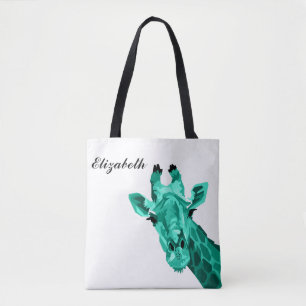 Blauwgroen Giraffe Pop Art Persoonlijke Canvas tas