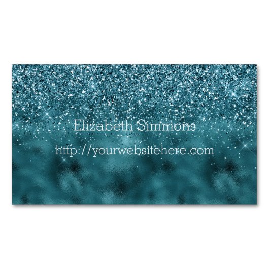Blauwgroen Glam Glitzy Glitter Magnetisch Visitekaartje (Voorkant)