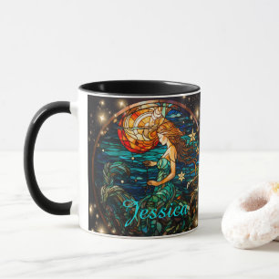 Blauwgroen Glas in lood Fantasy Zeemeermin Mok