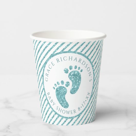 Blauwgroen Glitter Baby Feet Papieren Cups | Geper Papieren Bekers (Achterkant)