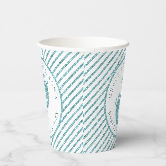 Blauwgroen Glitter Baby Feet Papieren Cups | Geper Papieren Bekers (Rechts)
