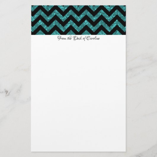 Blauwgroen Glitter Chevron Stationery Briefpapier (Voorkant)