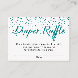 Blauwgroen Glitter Confetti Script Diaper Raffle T Informatiekaartje