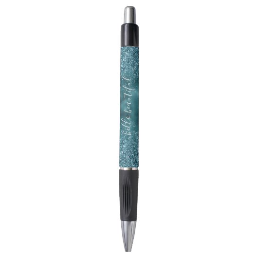 Blauwgroen Glitter Glitz sparkle glam gepersonalis Pen (Voorkant Verticaal)