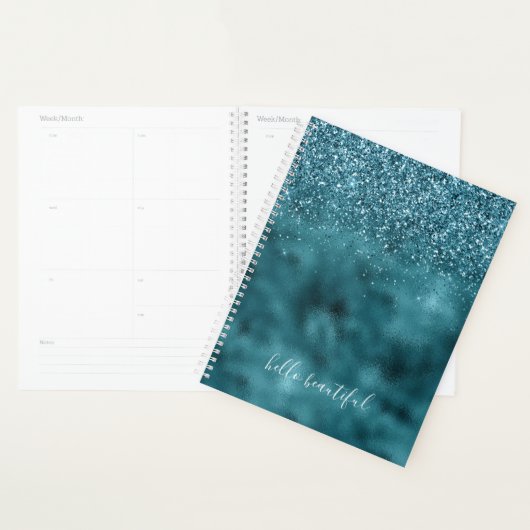 Blauwgroen Glitter Glitz sparkle glam gepersonalis Planner (Display)
