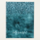Blauwgroen Glitter Glitz sparkle glam gepersonalis Planner (Voorkant)