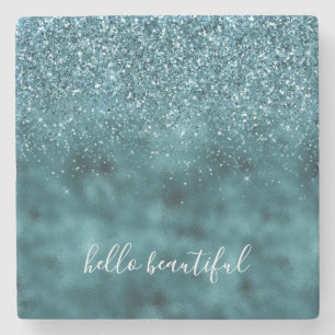 Blauwgroen Glitter Glitz sparkle glam gepersonalis Stenen Onderzetter