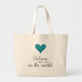 Blauwgroen Glitter Heart Inspirerend Grote Tote Bag