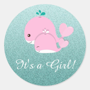  Blauwgroen Glitter is een Girl Baby shower sticke Ronde Sticker
