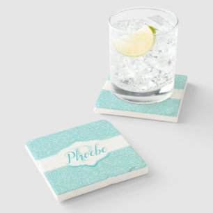 Blauwgroen Glitter Monogram Onderzetter