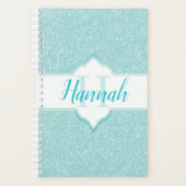 Blauwgroen Glitter Monogram Planner (Voorkant)