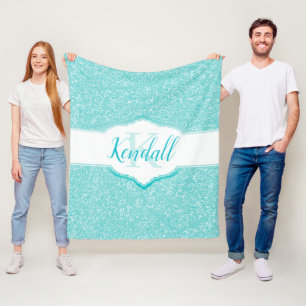 Blauwgroen Glitter Monogram Throw Blanket Fleece Deken