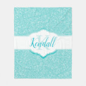 Blauwgroen Glitter Monogram Throw Blanket Fleece Deken (Voorkant)