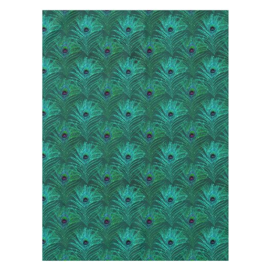 Blauwgroen Glitter Peacock Feathers Tafelkleed (Voorkant)