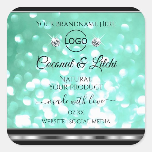 Blauwgroen Glitter Product Labels diamanten Logo (Voorkant)