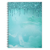 Blauwgroen Glitter Rain op Luxury Metal Marble Notitieboek (Voorkant)