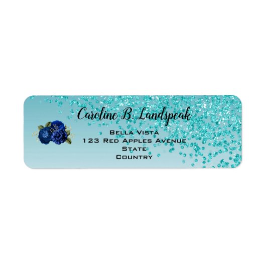 Blauwgroen Glitter, Royal Blue Rozen Sweet 16 Etiket (Voorkant)