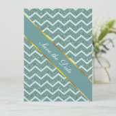 Blauwgroen glitter save the date (Staand voorkant)