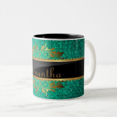 Blauwgroen Glitter Sequin Disco Glitz Coffee Mok C (Voorkant rechts)