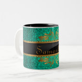 Blauwgroen Glitter Sequin Disco Glitz Coffee Mok C (Voorkant links)