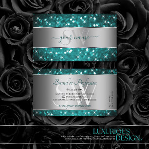 Blauwgroen glitter Sparkle Stars Initiaal Silver D Visitekaartje