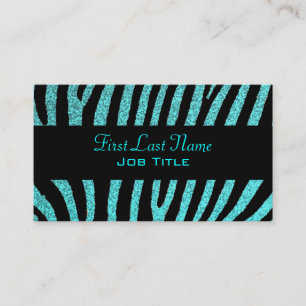Blauwgroen glitter zebra strepen visitekaartjes