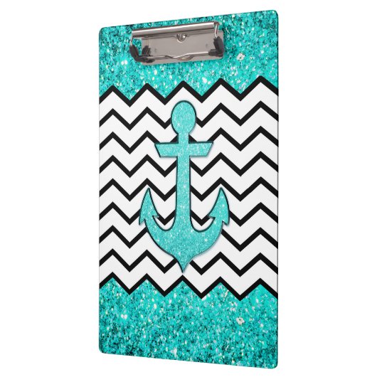 Blauwgroen glitteranker en chevron klembord (Links)