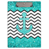 Blauwgroen glitteranker en chevron klembord (Voorkant)