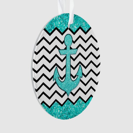 Blauwgroen glitteranker en chevron ornament (voorkant)