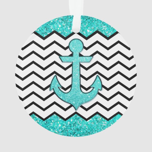 Blauwgroen glitteranker en chevron ornament (achterkant)