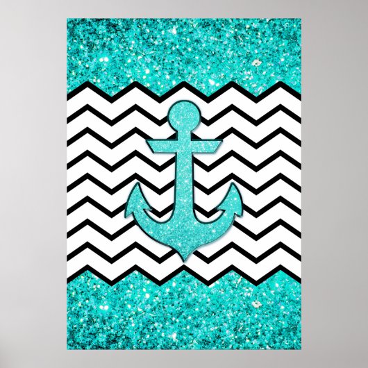 Blauwgroen glitteranker en chevron poster (Voorkant)