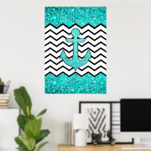 Blauwgroen glitteranker en chevron poster (Thuiskantoor)