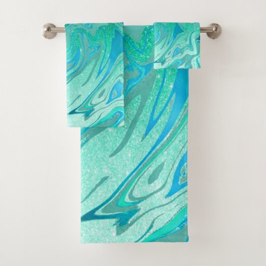 Blauwgroen glittermarmer bad handdoek (Insitu)