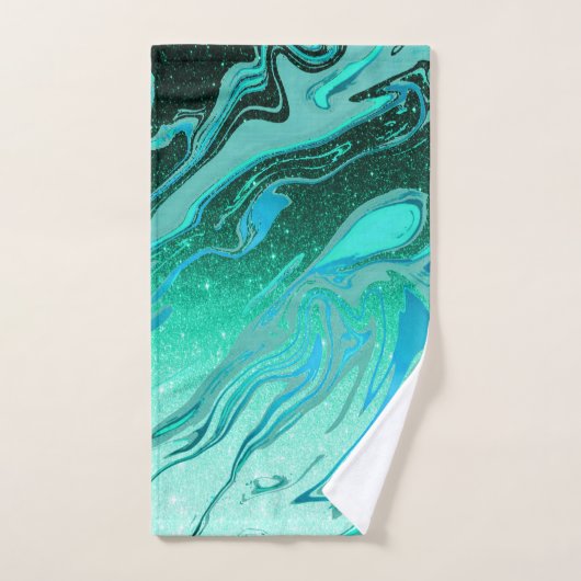 Blauwgroen glittermarmer bad handdoek (Handdoek)