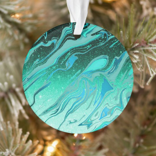 Blauwgroen glittermarmer ornament (Boom)