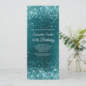 Blauwgroen Glittery Blue Folie 50th Birthday Kaart (Staand voorkant)
