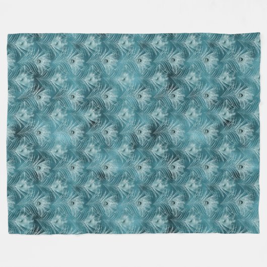Blauwgroen Glitzy Glam Peacock Feathers Fleece Deken (Voorkant (Horizontaal))