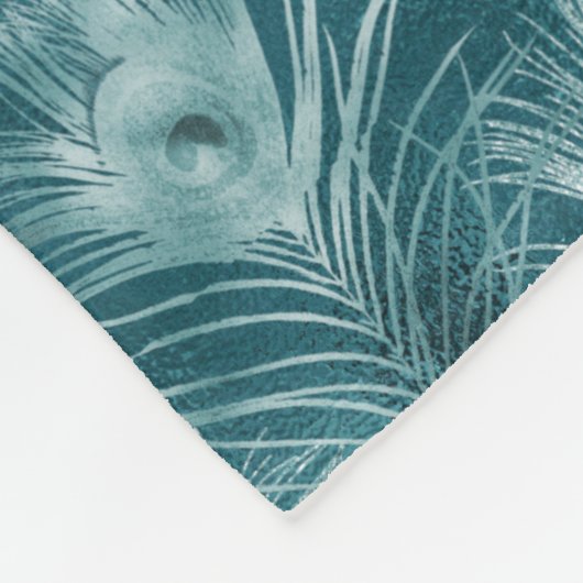 Blauwgroen Glitzy Glam Peacock Feathers Fleece Deken (Hoek)