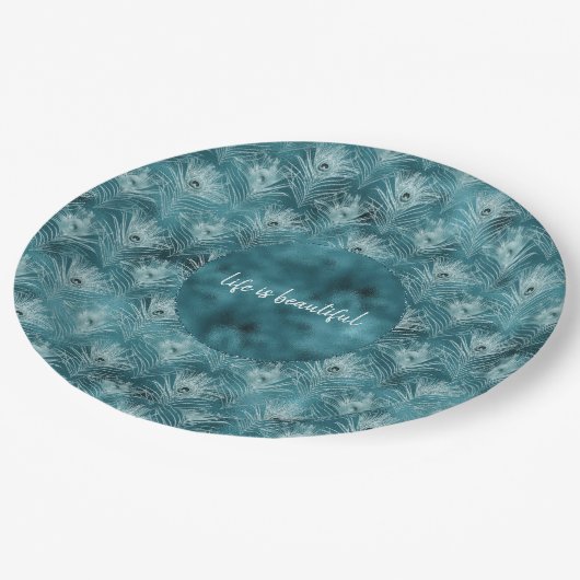 Blauwgroen Glitzy Glam Peacock Papieren Bordje (Gekanteld)