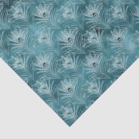  Blauwgroen Glitzy Peacock Feathers Tissuepapier (Detail)