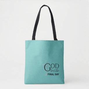 Blauwgroen GOD IS HET EINDE Christelijk. Draagtas