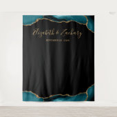 Blauwgroen Gold Agate Border Donker Wedk Photo Boo Wandkleed (Voorkant)